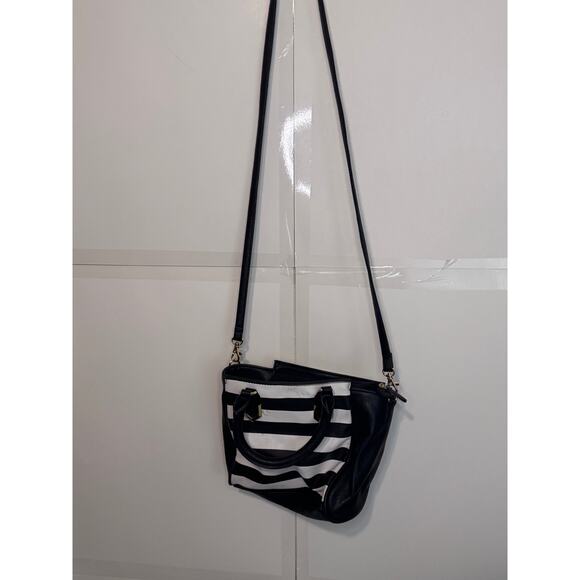 Small black with white stripes crossbody bag, Gothic, Dark Academia - Picture 3 of 5
